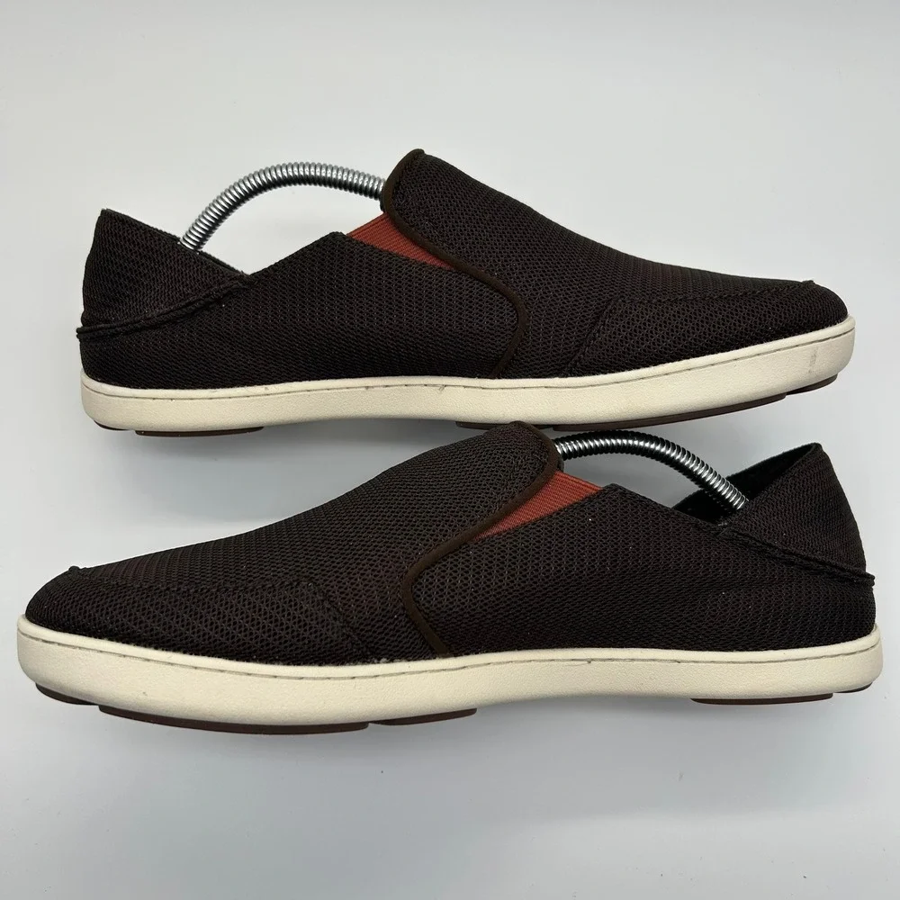 OluKai Nohea Mesh Shoes Mens 12 Brown Slip On Loafer Breathable Drop-In Heel